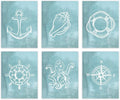 Andaz Press Ocean Nautical Sailor Theme Nursery Kids Bedroom Hanging Wall Art Decor, 8.5x11-inch, Watercolor Aqua Blue, Compass, Anchor, Shell Graphics, 6-Pack, Unframed Room Poster