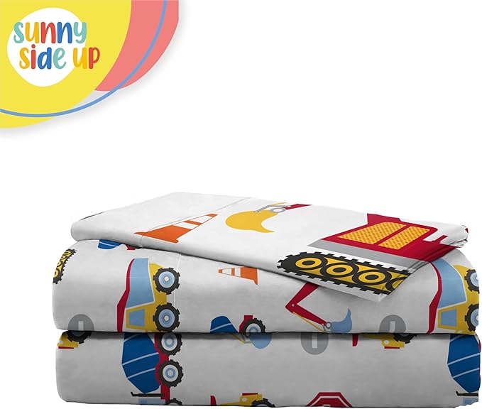 Sunny Side Up Construction Zone Twin Sheet Set - 3 Piece Kids Bedding Set Includes Pillow Cover - Super Soft Trucks Microfiber Sheets