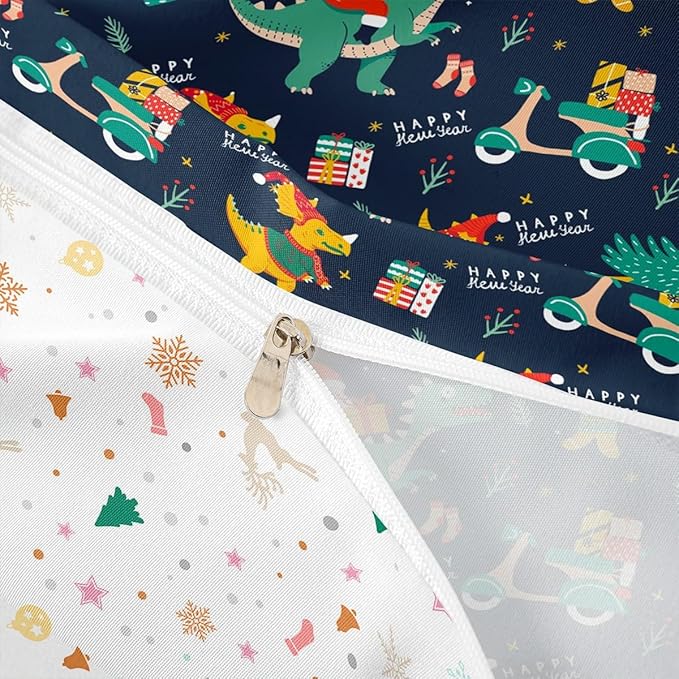 Christmas Bedding Set Cartoon Santa Claus Christmas Tree Comforter Cover for Kids Teens Cute Dino Race Cars Duvet Cover Breathable Gingerbread Man Bedspread Cover Room Decor Quilt Cover Full Size