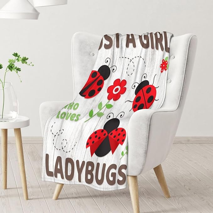 Ladybug Gifts - Cute Girls Blanket for Ladybug Lovers - 50 x 60 Inches Grey Flannel Throw Blanket Stuff for Sofa, Travel