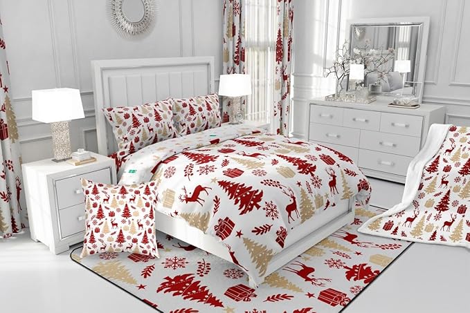 Feelyou Christmas Comforter Set All Season Xmas Tree Bedding Set with 2 Pillow Cases Reindeer Microfiber Kids King Bedclothes Snowflake Gift Bedroom Decor Duvet Quilt Breathable Soft Lightweight