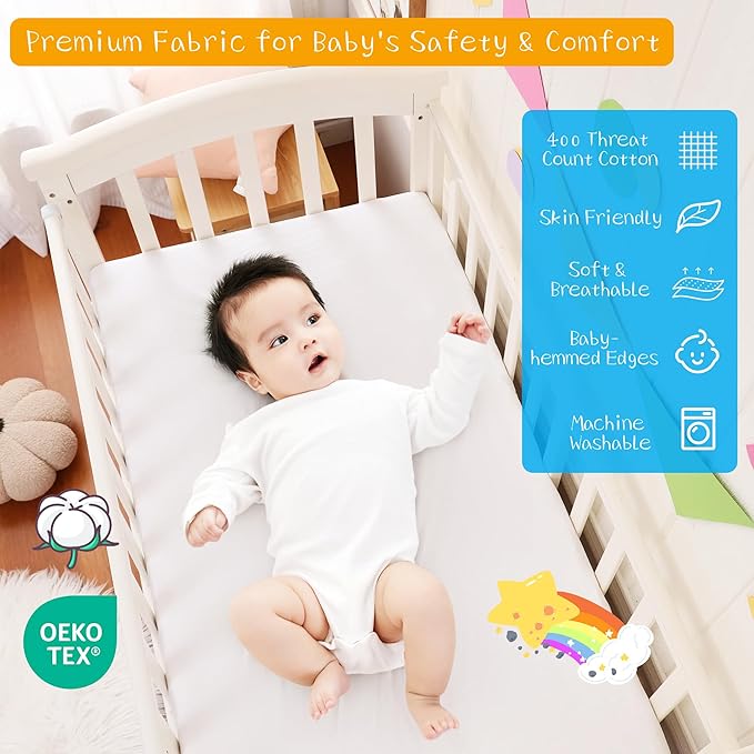 Crib Bed Skirt Dust Ruffle 100% Cotton - Natural, Soft, Breathable for Baby's Delicate Skin, Nursery Toddler Crib Bed Skirt for Baby Boys Girls, Fits Standard Cribs 28" x 52" with 14" Drop