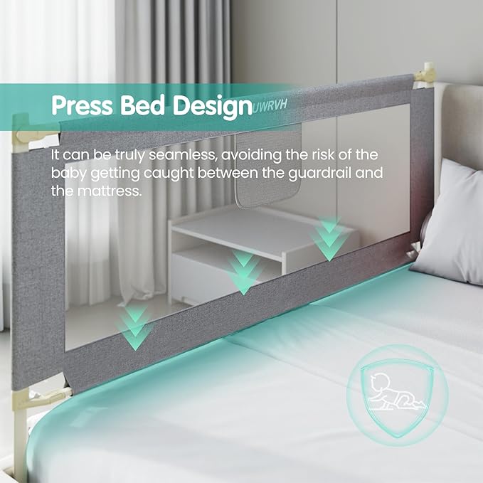 Bed Rails for Toddlers，Toddler Bed Rails，Bed Rail for Baby - Adjustable Height Bed Guard with Child Safety Lock, Universal Fit for King/Full/Twin Beds (Grey, 1 Side 39Inch)