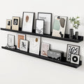 Axeman Oak Picture Ledge Shelf, 48 Inch Floating Shelves Set of 2, Solid Oak Wood Wall Shelves with Lip, Wall Decor Storage for Bedroom Living Room Bathroom Kitchen Nursery Photo Picture, Black