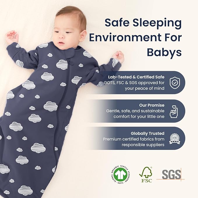 Unisex Sleeping Bag for Babies and Toddlers 1.0 Tog Sleep Sack 6-18 Months, Newborn Sleep Sack, Wearable Blanket Baby, One Piece Long Sleeves, Gifts for Baby