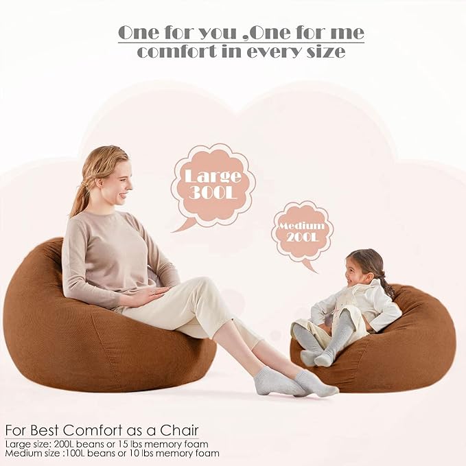 Nobildonna Bean Bag Chair Cover (No Filler) for Kids and Adults,Beanbag Stuffed Animal Storage Without Filling Plush Toys Holder and Organizer Soft Premium Corduroy 200L