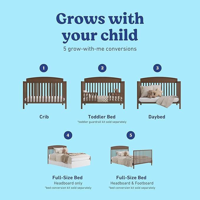 Graco Benton 5-in-1 Convertible Crib (Hazelnut) – GREENGUARD Gold Certified, Converts from Baby Crib to Toddler Bed, Daybed and Full-Size Bed, Fits Standard Full-Size Mattress