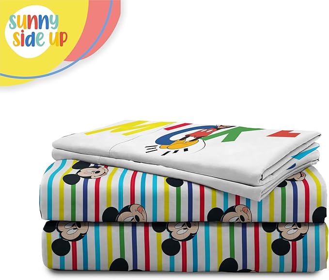 Sunny Side Up Disney Mickey Mouse Full Sheet Set - 4 Piece Kids Bedding Set Includes Pillow Cover - Super Soft Microfiber Sheets