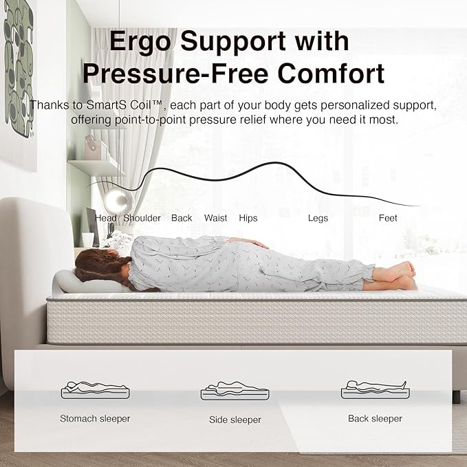 Novilla Queen Mattress, 8 Inch Queen Size Mattresses in a Box with Smarts™ Coil for Pressure Relief, Medium Plush Foam and Spring Hybrid Colchones with CertiPUR-US Certified for Kids