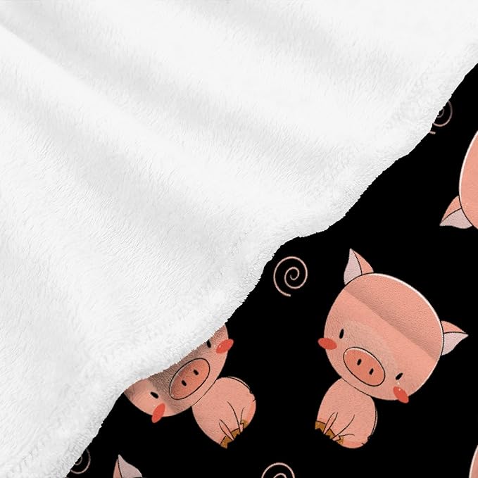 Thuswarm Cute Piggy Kawaii Pig Black Flannel Throw Blanket Warm Cozy Soft Funny Print Blankets for Bed Couch Sofa Room Decoration Gifts 60"×50" Medium for Teen