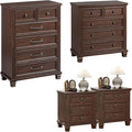 Farmhouse Bedroom Dresser and Nightstand Set of 4, 6/5 Drawers Tall Dresser & 3 Drawer Nightstand Set with Wooden Legs, Rustic Wood Furniture for Bedroom, Hallway, Walnut