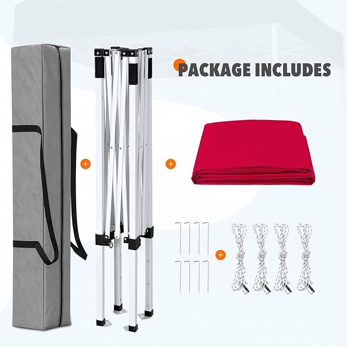 EAGLE PEAK 5x5 Pop Up Canopy Tent Instant Outdoor Canopy Easy Set-up Straight Leg Folding Shelter, Red