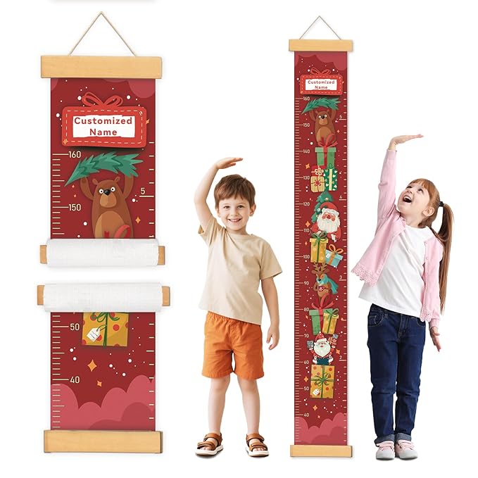 Personalized Name Child Height Wall Chart, Baby Height Growth Chart Wall, Height Chart for Wall Room Wall Decor（Santa Claus Gifts）