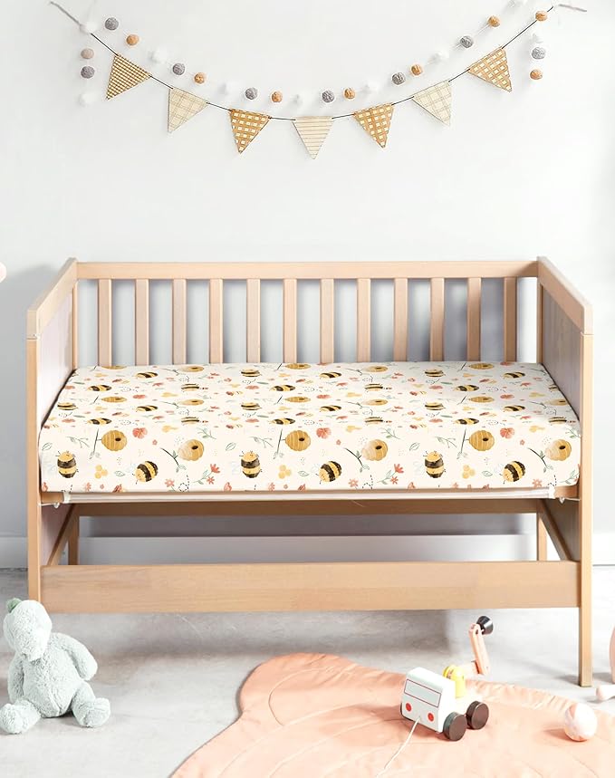 Pack and Play Sheets 2 Pack, Fitted Jersey Knit Mini Crib Sheets for Baby Boys and Girls, Compatible with Graco Pack N Play and Mini Crib Mattress (Bear Tracks, Pack N Play/Mini Crib Sheets)