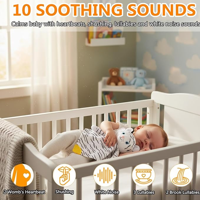 BEREST Baby Sound Sleep Soother- White Noise and Lullaby Infant Sleeping Aid with Cry Sensor at Nap Time Routine, Awesome Babies Gift Portable Plush Toddler Snuggle Toy, Infant Blanket (Milky White)