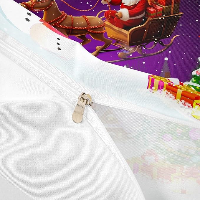 Manfei Xmas Duvet Cover Set King Size, Snowman Christmas Tree Bedding Set for Kids Boys Girls, Santa Claus with Reindeer Comforter Cover New Year Theme Quilt Cover with 2 Pillowcases, No Comforter