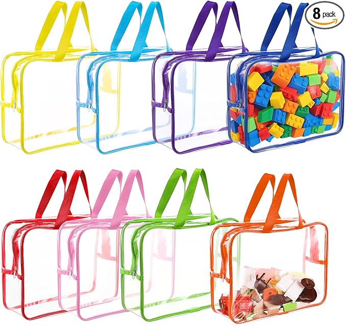 8 Packs Large Toy Storage Bags with Labels, Reusable Clear PVC Toy Organizers and Board Game Storage Bags for Toys Travel, Waterproof Organizer Bag with Zipper for Building Blocks, Puzzle