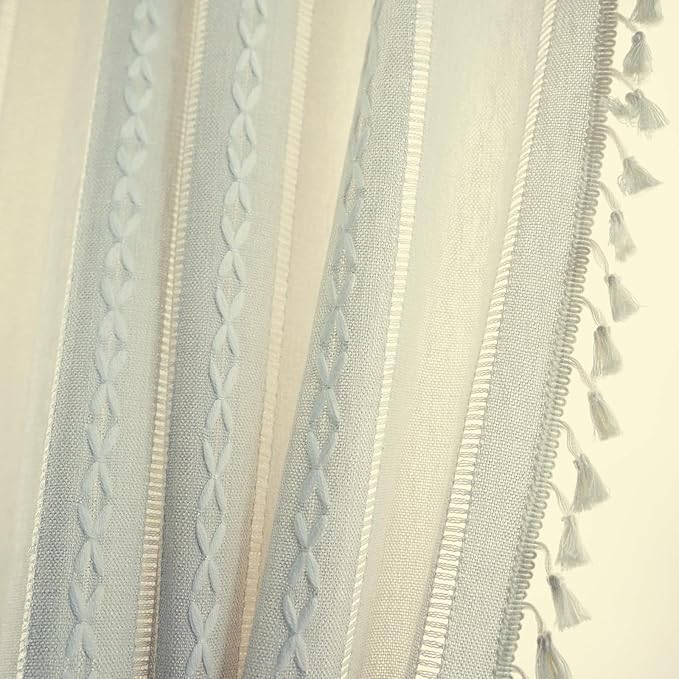 Deeprove Ivory Boho Curtains for Bedroom 84 Inches Long, Bohemian Chic Textured Embroidery Overlapping, Vintage Handmade Tassels Country Decor Drapery, Rod Pocket, 1 Panel W52 x L84