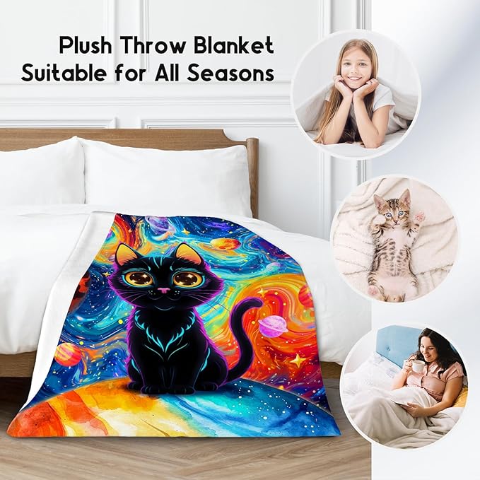 Cat Blankets for Cat Lovers - Girls Blanket for Toddler/Kids - Lightweight Planet Throws Gifts for Office Couch - 40"x50"