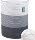 Large Laundry Hamper for Girls Boys Kids 72L, Nursery Hamper, Tall Laundry Basket, Cotton Rope Woven Blanket Basket for Storage Toys Clothes Towels, 16”x 22”, White & Gray