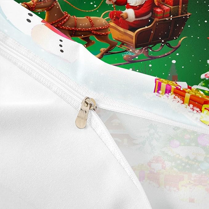 Manfei Christmas Duvet Cover Set Queen Size, Snowman Xmas Tree Comforter Cover with 2 Pillowcases, Santa Claus with Deer Bedding Set for Kids Boys Girls New Year Theme Bedspread Cover, No Comforter