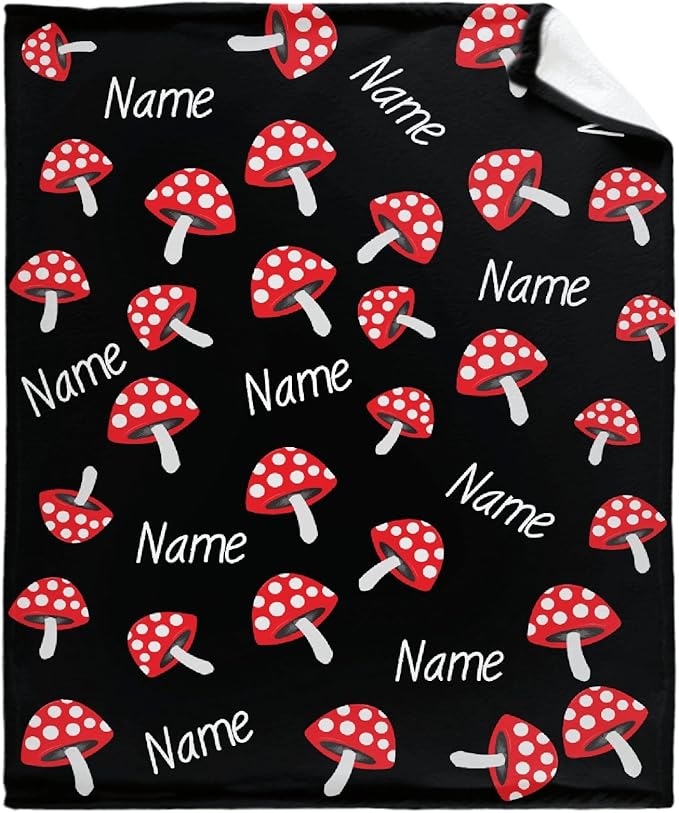Custom Flannel Blanket with Text Cute Red Mushroom Customized Blankets Warm Unique Personalized Throw Souvenirs Gift of Love