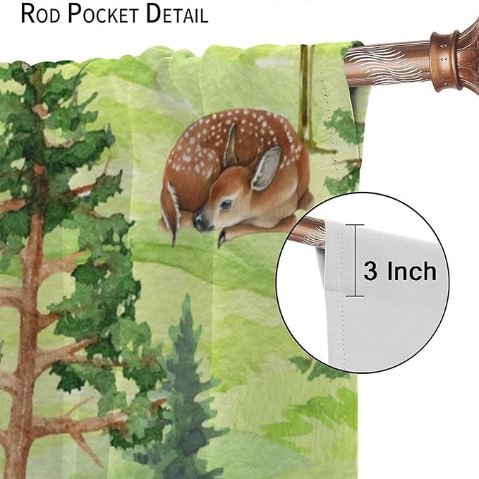 Woodland Animal Curtains, Watercolor Jungle Animals Fox Bear Pattern Blackout Window Treatments, Rod Pocket Thermal Insulated Drapes 2 Panel Sets for Kids Bedroom Nursery Classroom, 84" W X 84" L