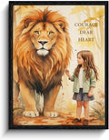 Courage Dear Heart wall art, bravery encouragement quote, watercolor animal wall decor, matte finish framed canvas print, kids motivational poster artwork, for nursery birthday gift, 12x15 inch