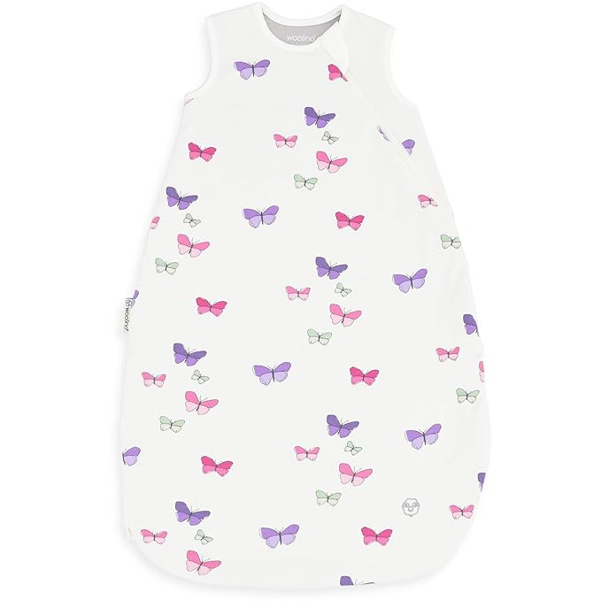 Woolino Merino Wool and Organic Cotton Baby Sleeping Bag - 4 Season Classic Sleep Sack - Two-Way Zipper Sleeping Bag for Baby and Toddler - 0-6 Months - Butterfly