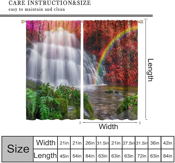 Waterfall Blackout Curtains, Nature Landscape Forest Mountain Waterfall Scenery Scene Print Pattern Window Drapes, for Bedroom Living Room 42" W X 63" L