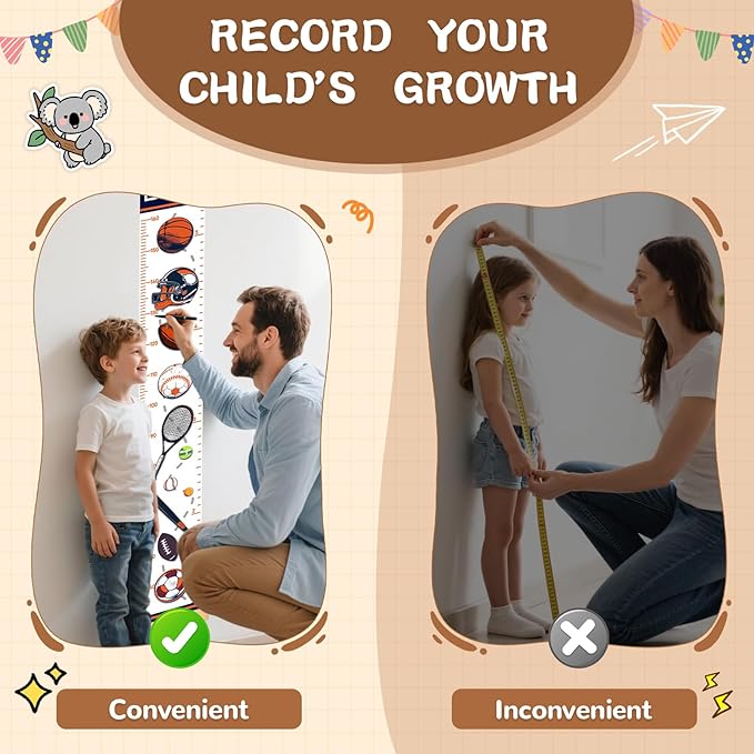 Personalized Wooden Painted Trees and Animals Hanging Canvas Height Ruler, Height Growth Chart for Baby, Kids Measuring Chart for Wall, Kids Room Wall Decor, Removable & Waterproof Growth Chart