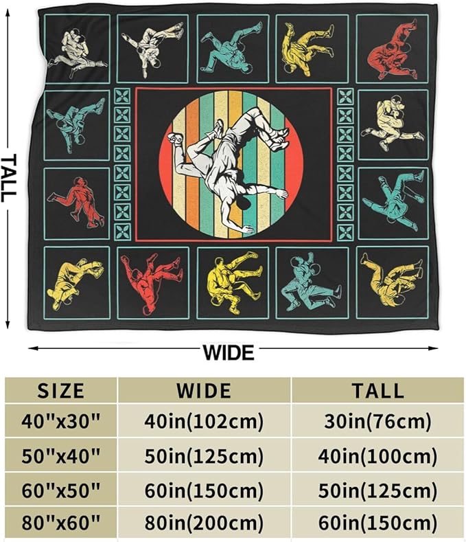 Wrestling Fleece Blanket Sports Wrestle Throw Blankets for Girls Boys Super Soft Warm Flannel Vintage Colorful Throws Gifts for Men Women Cozy Fuzzy Plush Stuffed Couch Bed Bedding Decor 50"x40"