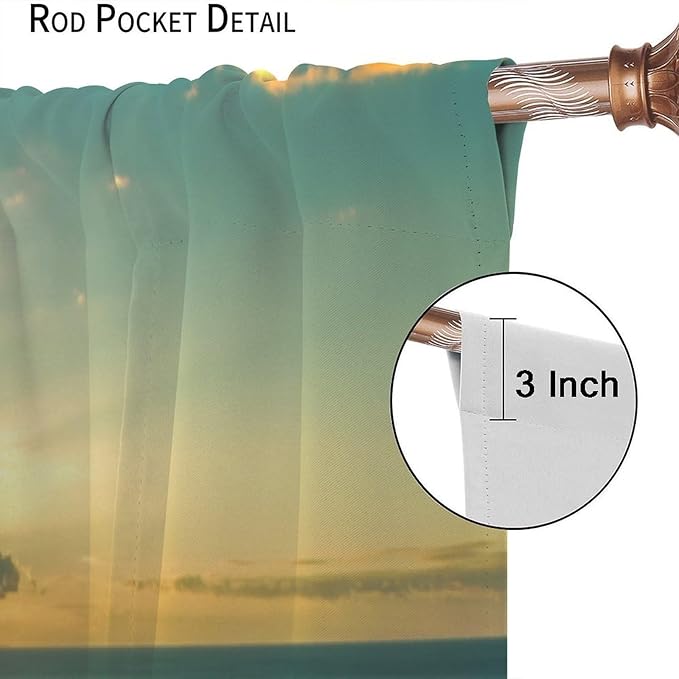 Ocean Beach Curtains,OceanMorning Sunrise Hawaiian Seaside Scene Pattern Blackout Print Home Bedroom Living Room Window Treatments 2 Panel Set 84x84 Inch