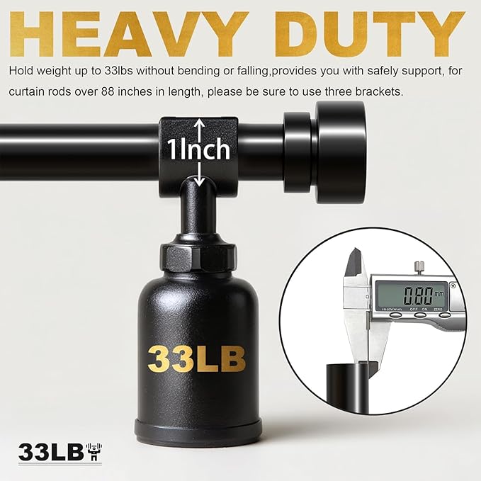 2 Pack Modern Black Curtain Rods Set for Windows 28 to 48 Inches Adjustable Length Heavy Duty 1" Diameter Window Curtain Rod with Decorative Finials for Outdoor Bedroom Kitchen Living Room