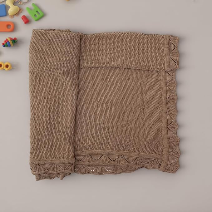 Baby Knit Blanket Soft Breathable Cotton Scallop Border Blankets Newborn Knitted Blanket Swaddle Blankets Gifts for Baby Newborn Toddler Shower Boy Girl New Mom Birthday Christmas Mocha 30x40