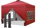 GDY 12x12 Pop Up Canopy Tent with 4 Sidewalls, Easy Set up with One Push Lift Outdoor Silver Coated Beach Gazebos, Carpas for Pool, Events, Parties, and Camping, Red.