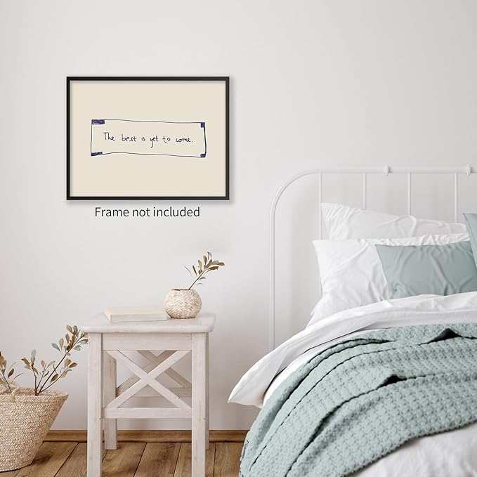 The Best Is Yet To Come Wall Art Blue and White Inspirational Affirmations Quotes Poster Funky Minimalist Horizontal Canvas Prints for Living Room Dorm Wall Decor 16x24 inch Unframed