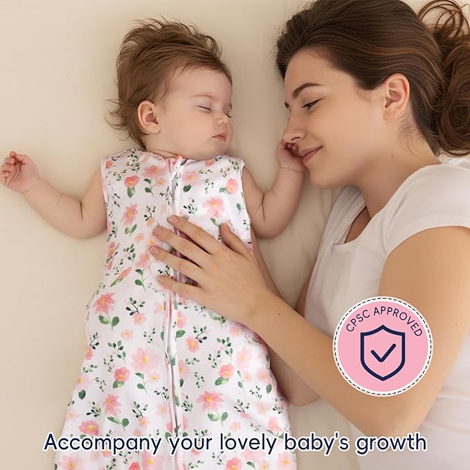PHF Soft Baby Sleep Sack 18-24 Months 100% Organic Cotton Wearable Blanket, 2-Way Zipper 0.5 TOG Toddler Sleeping Sack 3 Pack, Comfy Sleep Bag for Baby Girls, Pink Floral (X-Large)