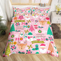 Feelyou Kids Pink Merry Christmas Bedding Set King Merry Christmas Tree and Snowman Duvet Cover for Bedroom Decor Xmas Comforter Cover Set Snowflake Holiday Bedspread Cover with 2 Pillow Case