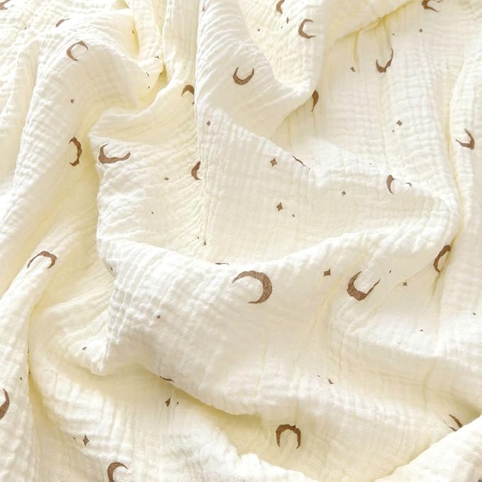 Double Layered 100% Cotton Muslin Baby Blanket Ultra-Soft 40x40 Inch Swaddling Nursery Crib Blanket（Moon Stars）