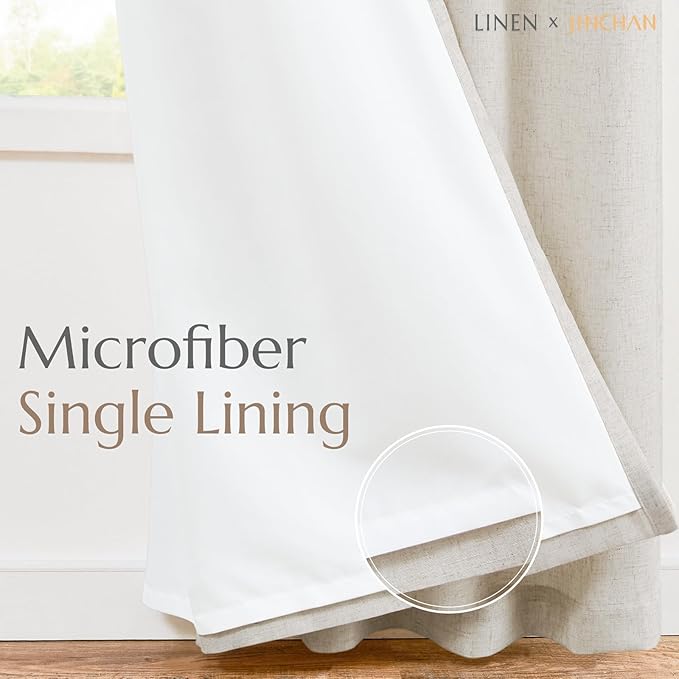 jinchan Linen Blend Curtains for Living Room 108 Inch Length Extra Long 2 Panels Curtains for Sliding Glass Doors, 50 Inch Wide Drapes with Rod Pocket Back Tab(50W x 108L, Ecru)