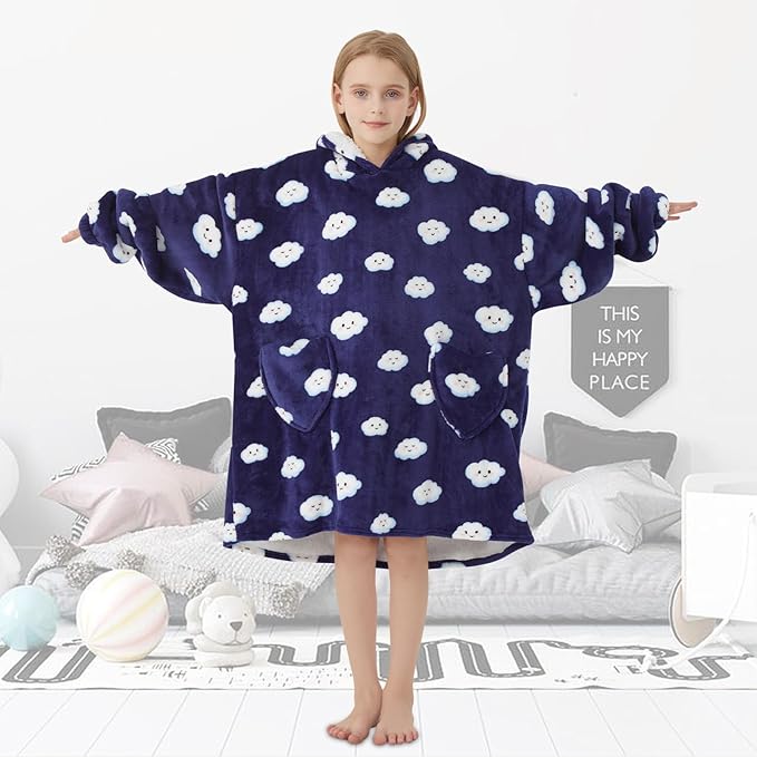 Fiosnow White Cloud Blanket Hoodies for Kids 6-13YR Oversize Wearable Blanket Hoodies for Boys Girls Teens
