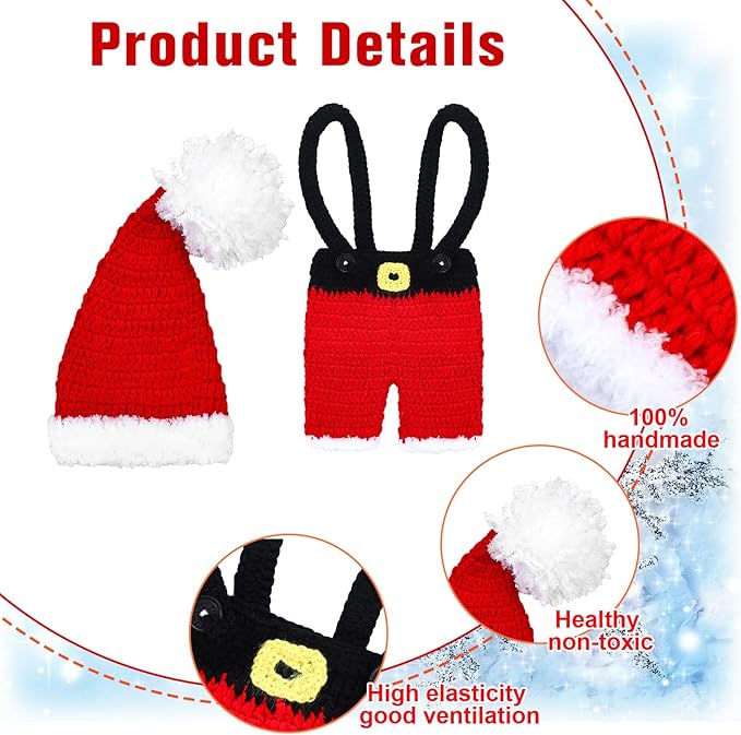 3 Set Christmas Newborn Photography Props Mini Red Sleigh Newborn Photography Basket Christmas Cap Crochet Santa Claus Outfits White Fur Blanket for Baby New Baby Photographic Props