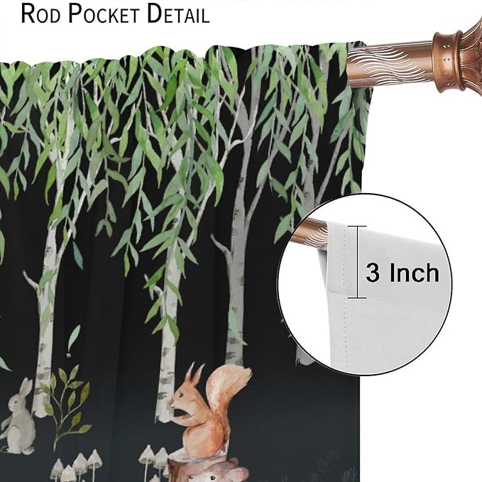 Forest Animal Curtains, Watercolor Cartoon Woodland Plants Animals Bears Moose Mushrooms Printed Curtains for Kids Boys and Girls Bedroom Window Drapes 84x84in