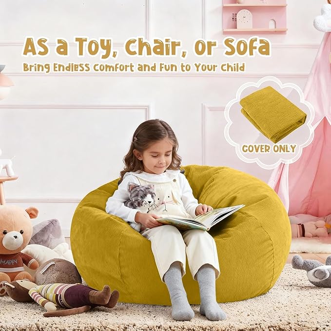 Nobildonna Bean Bag Chair Cover (No Filler) for Kids and Adults,Beanbag Stuffed Animal Storage Without Filling Plush Toys Holder and Organizer Soft Premium Corduroy 200L