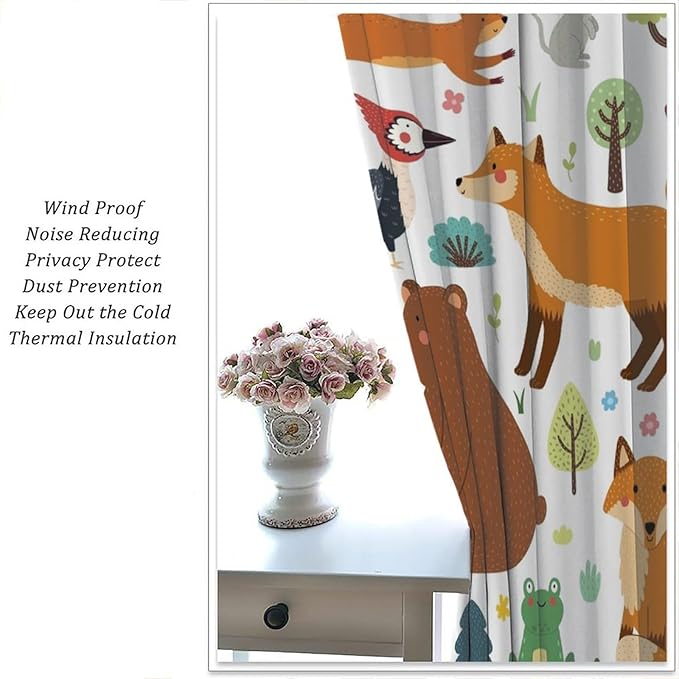 Kids Safari Animals Curtains, Baby Boy Girl Rustic Woodland Printed Cartoon Forest Window Treatments for Bedroom Living Room Nursery 2 Panels Sets, 63x72 Inch