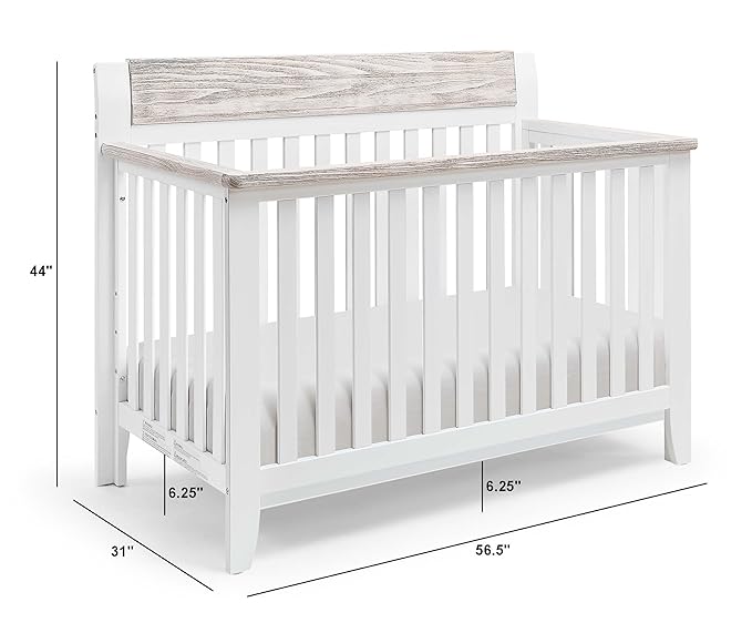 Suite Bebe Hayes 4 in 1 Convertible Baby Crib, White and Wire Brushed Wood