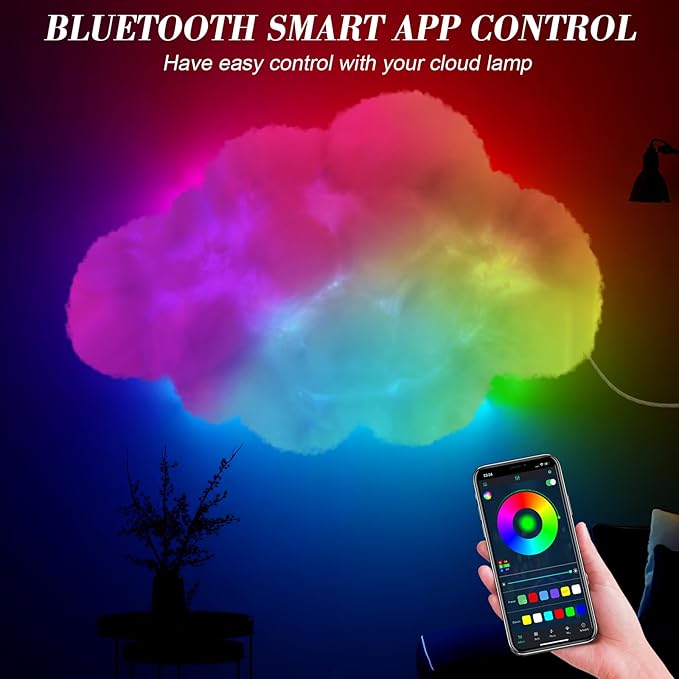 LED Wall Cloud Light for Bedroom, Stick-on Lamp Smart APP and Remote Control, Fluffy Night Light RGB Music Sync for Room, Cool Stuff for Teen Girl, Kids Room Decor (24'')