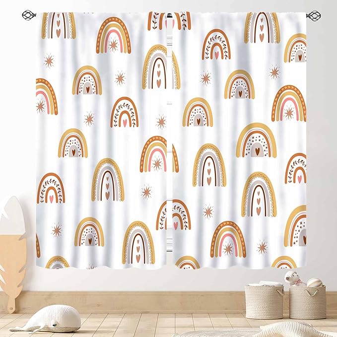 Boho Rainbow Curtains, Kids Girls Baby Cute LovelyRetro Vintage Rainbow Pastel Aesthetic Bohemian Window Curtains for Classroom Bedroom Living Room Nursery Playroom Drapery 2 Panels Set, 42"x54" Inch