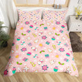 Christmas Kids Bedding Set Cartoon Christmas Tree Snowman Duvet Cover for Boys Children Teens Bedroom Decor Flower Birds Comforter Cover Set Pink New Year Bedspread Cover Full Size with 2 Pillow Case